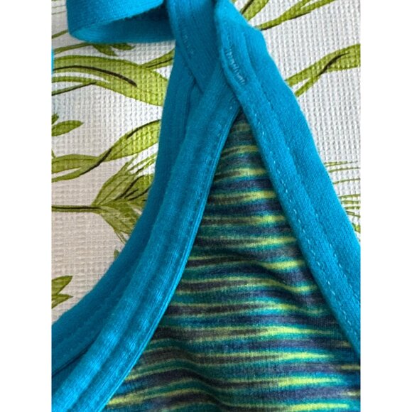 Prana Womens Medium Strappy Sports Bra Blue & Green Striped Stretchy Fitness - Picture 3 of 6